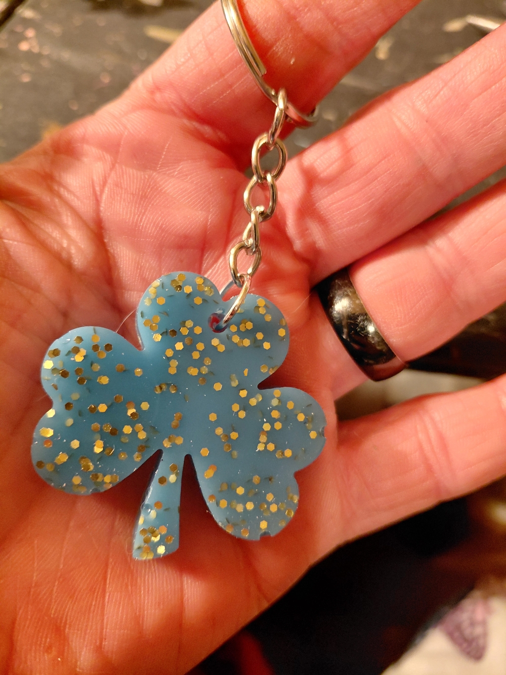 Blue Glitter Clover Keychain Key & Card Holder